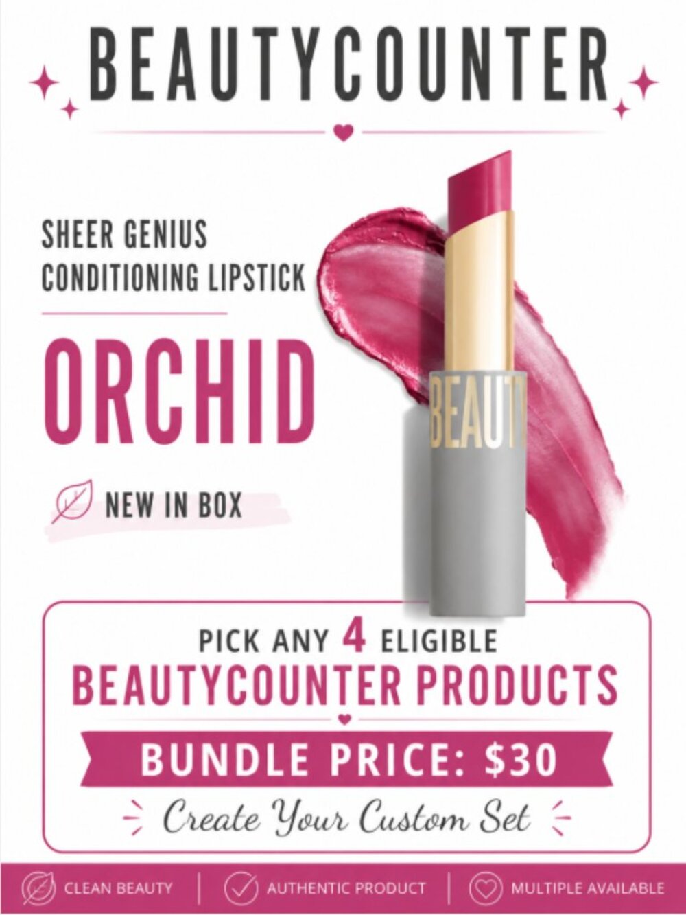 BEAUTYCOUNTER Sheer Genius Conditioning Lipstick ORCHID New In Box Bundle 4/$30